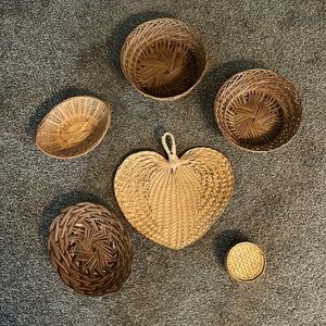 Set of 6 Vintage Bohemian Wicker Baskets
